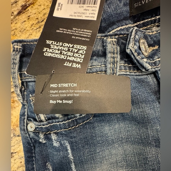 Silver Jeans Tuesday Low Rise Slim Bootcut Womens Size 24x31 Blue Distressed NEW - Picture 8 of 8